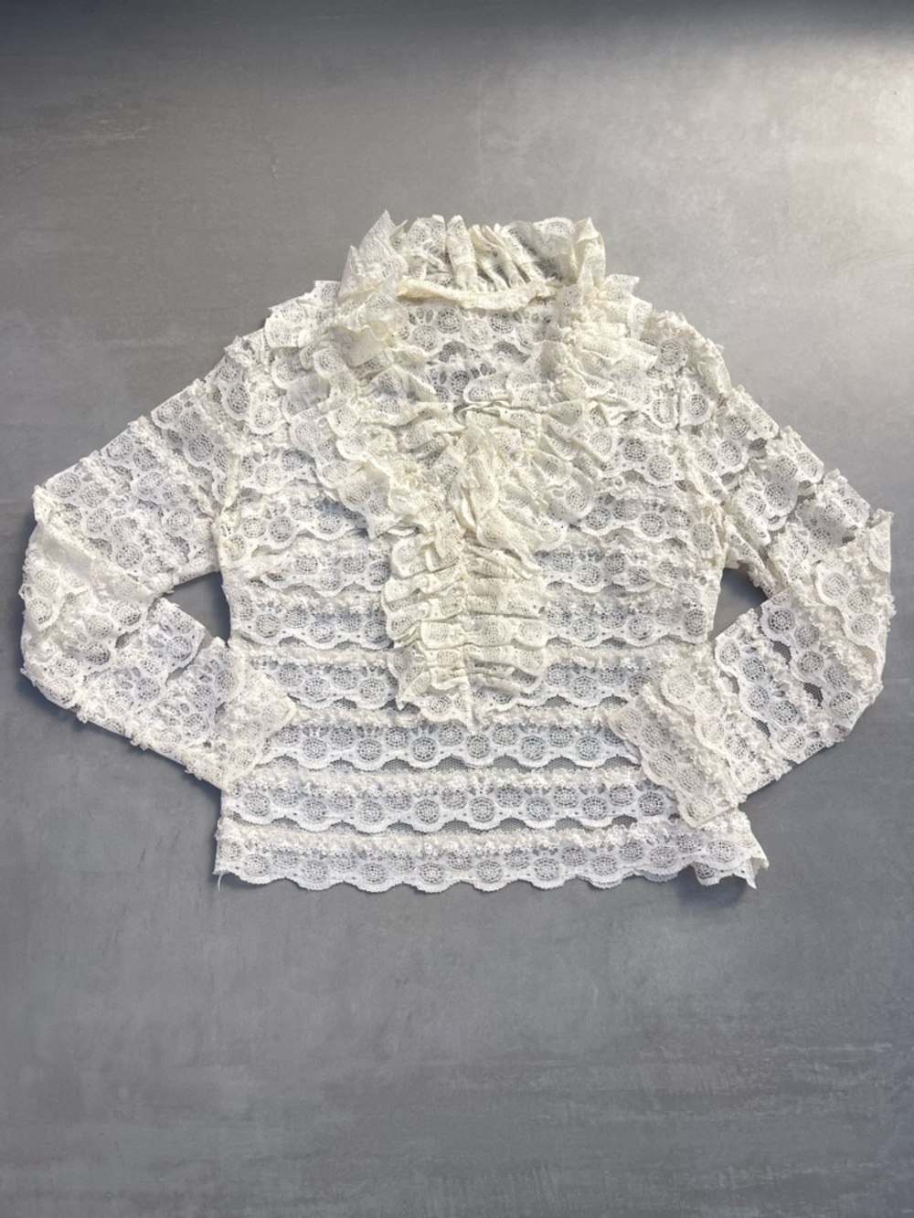 Vintage Lace Ruffle Collar Blouse VTG